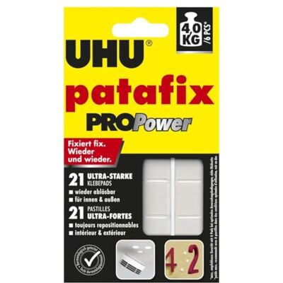 UHU Patafix Pacote de 21 remendos adesivos reposicionáveis para a fixação de objetos de até 3kg UHU Patafix Pacote de 21 remendos adesivos reposicionáveis para a fixação de objetos de até 3kg
