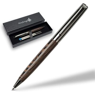 WANDERINGS Esferográfica premium com tinta alemã, para uma experiência de escrita superior, com detalhes cromados, com madeira real, inclui uma substituição Schmidt no estojo de apresentação para presente WANDERINGS Esferográfica premium com tinta alemã, para uma experiência de escrita superior, com detalhes cromados, com madeira real, inclui uma substituição Schmidt no estojo de apresentação para presente