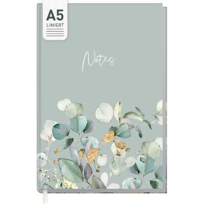 Häfft Trendstuff by ® Caderno, diário A5 riscado "Folhas de menta" Diário pessoal, caderno de ideias, caderno para escrever, 124 páginas riscadas, tampa flexível mas resistente Häfft Trendstuff by ® Caderno, diário A5 riscado "Folhas de menta" Diário pessoal, caderno de ideias, caderno para escrever, 124 páginas riscadas, tampa flexível mas resistente