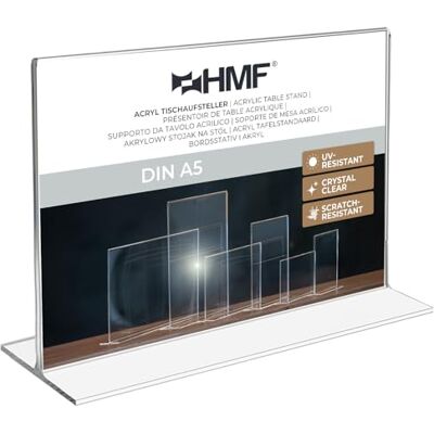 HMF Suporte de mesa reto de acrílico DIN A5 paisado transparente HMF Suporte de mesa reto de acrílico DIN A5 paisado transparente