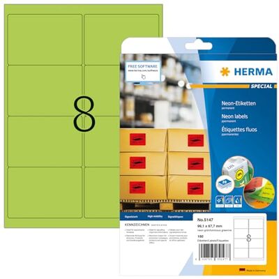 Etiquetas neon verdes Herma 5147 - 8 por folha A4 Etiquetas neon verdes Herma 5147 - 8 por folha A4