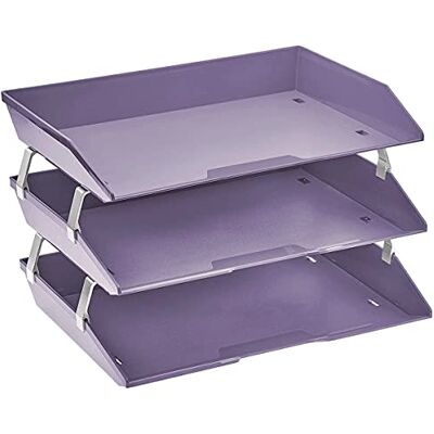 Acrimet Bandeja de 3 níveis para cartas/carga lateral A4, organizador de arquivos de mesa, plástico (cor roxa) Acrimet Bandeja de 3 níveis para cartas/carga lateral A4, organizador de arquivos de mesa, plástico (cor roxa)