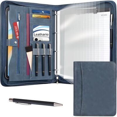 Leathario pasta a4 de pele vegana, caderno, porta documentos com encadernação de anéis, folhas protetoras coloridas para documentos de entrevistas, para viagens e reuniões Leathario pasta a4 de pele vegana, caderno, porta documentos com encadernação de anéis, folhas protetoras coloridas para documentos de entrevistas, para viagens e reuniões