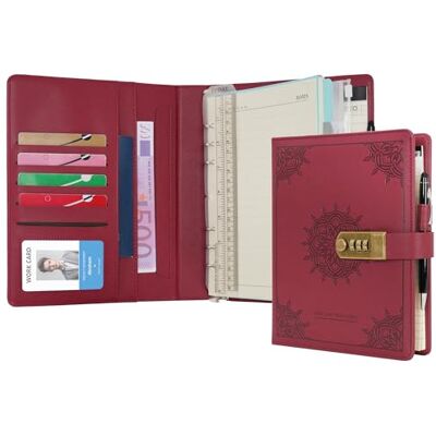 WASON Diário com cadeado A5 caderno de notas de folhas listradas recarregáveis planificador pasta de escrita com caneta e para ideal organizador de negócios escola e viagens (vermelho) WASON Diário com cadeado A5 caderno de notas de folhas listradas recarregáveis planificador pasta de escrita com caneta e para ideal organizador de negócios escola e viagens (vermelho)