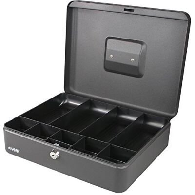 HMF Caixa de cofre com compartimentos para moedas e notas 30 x 24 x 9 cm, preto HMF Caixa de cofre com compartimentos para moedas e notas 30 x 24 x 9 cm, preto