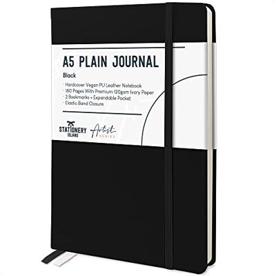 Stationery Island Caderno A5 Sem Forro, Caderneta Lisa de Capa Dura com Papel Grosso Premium de 120 g/m², Caderno em Branco de Capa Dura de 180 Páginas Para Escrita, Estudo, Planeamento, Diário Stationery Island Caderno A5 Sem Forro, Caderneta Lisa de Capa Dura com Papel Grosso Premium de 120 g/m², Caderno em Branco de Capa Dura de 180 Páginas Para Escrita, Estudo, Planeamento, Diário