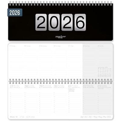 Häfft ® Calendário de secretária semanal internacional 2026 horizontal "Black Edition" 1 semana 2 páginas, 29,8 x 11,6 cm, multilíngue sustentável e respeitador do clima Häfft ® Calendário de secretária semanal internacional 2026 horizontal "Black Edition" 1 semana 2 páginas, 29,8 x 11,6 cm, multilíngue sustentável e respeitador do clima