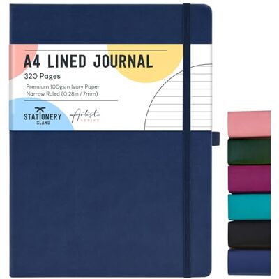 Stationery Island Caderno às riscas A4, 320 páginas grossas, diário às riscas, capa dura com 100 g/m² para escrever, trabalhar, estudar, diário Stationery Island Caderno às riscas A4, 320 páginas grossas, diário às riscas, capa dura com 100 g/m² para escrever, trabalhar, estudar, diário
