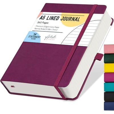 Stationery Island Caderno às riscas A5, caderno grosso de 360 páginas, diário de riscas com tampa dura de 100 gsm para escrever, trabalhar, estudar, agenda Stationery Island Caderno às riscas A5, caderno grosso de 360 páginas, diário de riscas com tampa dura de 100 gsm para escrever, trabalhar, estudar, agenda