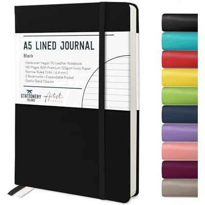 Stationery Island Caderno às riscas A5, capa rígida com forro de livro com papel grosso premium de 120 g/m², 180 páginas de capa dura com riscas para escrever, estudar, planear, escrever diariamente Stationery Island Caderno às riscas A5, capa rígida com forro de livro com papel grosso premium de 120 g/m², 180 páginas de capa dura com riscas para escrever, estudar, planear, escrever diariamente