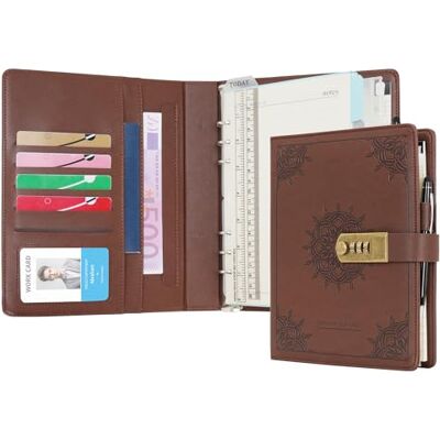 WASON Diário com cadeado A5 caderno de notas de folhas listradas recarregáveis planificador pasta de escrita com caneta e para ideal organizador de negócios escola e viagens (café) WASON Diário com cadeado A5 caderno de notas de folhas listradas recarregáveis planificador pasta de escrita com caneta e para ideal organizador de negócios escola e viagens (café)