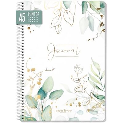 Häfft paper&you® Caderno de pontos A5 com espiral "folhas de ouro" 160 páginas numeradas com pontos e encadernação em espiral: ideal para fazer listas, esboços e fazer anotações criativas Häfft paper&you® Caderno de pontos A5 com espiral "folhas de ouro" 160 páginas numeradas com pontos e encadernação em espiral: ideal para fazer listas, esboços e fazer anotações criativas