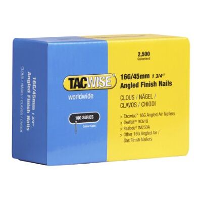 TACWISE Pregos inclinados de acabamento galvanizados tipo 16 g/45 mm, inclinados 20 °, embalagem de 2500 TACWISE Pregos inclinados de acabamento galvanizados tipo 16 g/45 mm, inclinados 20 °, embalagem de 2500