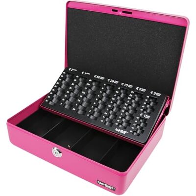 HMF Caixa de fluxo com fechadura e bandeja para contar moedas, 30 x 24 x 9 cm, rosa HMF Caixa de fluxo com fechadura e bandeja para contar moedas, 30 x 24 x 9 cm, rosa