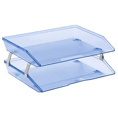 Acrimet Bandeja de 2 níveis para cartas/carga lateral A4, organizador de arquivos de mesa, plástico (cor azul transparente) Acrimet Bandeja de 2 níveis para cartas/carga lateral A4, organizador de arquivos de mesa, plástico (cor azul transparente)