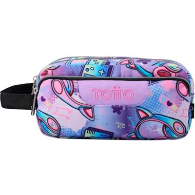 TOTTO Estojo escolar 3 compartimentos, modelo Agapec, estojo grande, dimensões 23 x 11,5 x 10,5 cm, pega lateral, puxadores ergonómicos com PVC, tecido resistente, estampado mecânico, Roxo, Estojo TOTTO Estojo escolar 3 compartimentos, modelo Agapec, estojo grande, dimensões 23 x 11,5 x 10,5 cm, pega lateral, puxadores ergonómicos com PVC, tecido resistente, estampado mecânico, Roxo, Estojo