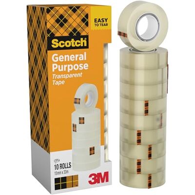 Scotch Fita adesiva transparente 10 rolos 15 mm x 33 m fita adesiva para uso geral para a escola, a casa e o escritório Scotch Fita adesiva transparente 10 rolos 15 mm x 33 m fita adesiva para uso geral para a escola, a casa e o escritório
