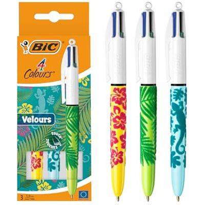 BIC Velour Caixa de 3 canetas com 4 cores, edição especial, ponta de 1,0 mm, com veludo para decorar, cores sortidas BIC Velour Caixa de 3 canetas com 4 cores, edição especial, ponta de 1,0 mm, com veludo para decorar, cores sortidas