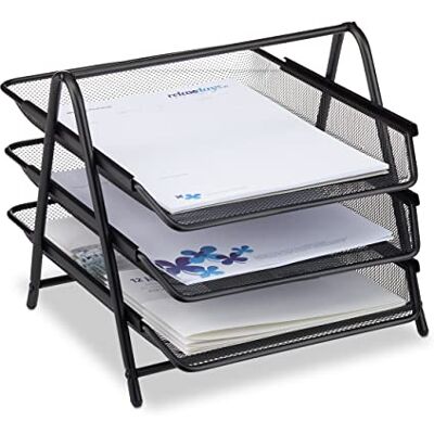 Relaxdays Bandeja para documentos de 3 níveis, metal, preto, 27 x 29,5 x 35,5 cm Relaxdays Bandeja para documentos de 3 níveis, metal, preto, 27 x 29,5 x 35,5 cm