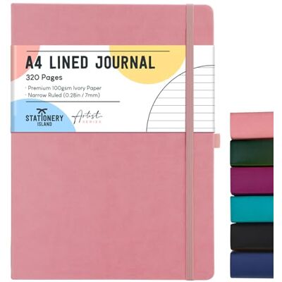 Stationery Island Caderno às riscas A4, 320 páginas grossas, diário às riscas, capa dura com 100 g/m² para escrever, trabalhar, estudar, diário Stationery Island Caderno às riscas A4, 320 páginas grossas, diário às riscas, capa dura com 100 g/m² para escrever, trabalhar, estudar, diário