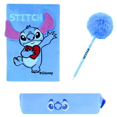 Disney Stitch Set de papelaria, inclui caderno de pelúcia, caneta esferográfica com pompom e estojo, presente para meninas e adolescentes Disney Stitch Set de papelaria, inclui caderno de pelúcia, caneta esferográfica com pompom e estojo, presente para meninas e adolescentes