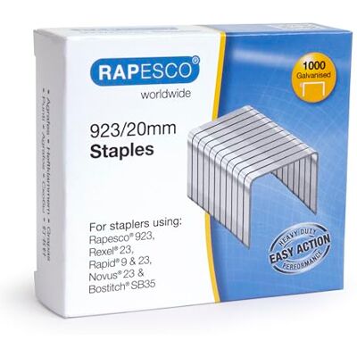 Rapesco grampos galvanizados profissionais 923/20 mm, caixa de 1000 Rapesco grampos galvanizados profissionais 923/20 mm, caixa de 1000