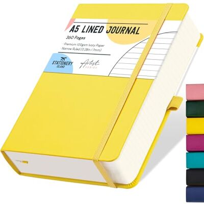 Stationery Island Caderno às riscas A5, caderno grosso de 360 páginas, diário de riscas com tampa dura de 100 gsm para escrever, trabalhar, estudar, agenda Stationery Island Caderno às riscas A5, caderno grosso de 360 páginas, diário de riscas com tampa dura de 100 gsm para escrever, trabalhar, estudar, agenda