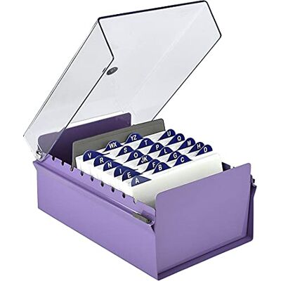 Acrimet Porta cartão de 4" x 6", organizador de fichas, base de metal resistente (inclui índice AZ e um divisor de plástico) (base roxa e tampa de plástico transparente) Acrimet Porta cartão de 4" x 6", organizador de fichas, base de metal resistente (inclui índice AZ e um divisor de plástico) (base roxa e tampa de plástico transparente)