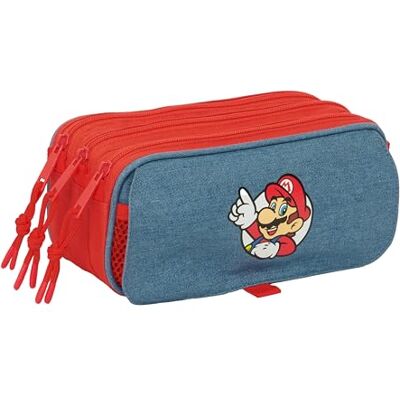 Safta SUPER MARIO Porta-todo triplo Big, estojo infantil, estojo infantil, ideal para crianças na idade escolar, confortável e versátil, qualidade e resistência, 21,5 x 8 x 10 cm Safta SUPER MARIO Porta-todo triplo Big, estojo infantil, estojo infantil, ideal para crianças na idade escolar, confortável e versátil, qualidade e resistência, 21,5 x 8 x 10 cm