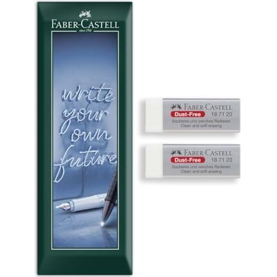 Faber-Castell Borracha sem pó, apagamento limpo e suave, sem manchas, redução de pó, seguro e não tóxico para estudantes, artistas, uso no escritório, embalagem de envelope, embalagem de 2 Faber-Castell Borracha sem pó, apagamento limpo e suave, sem manchas, redução de pó, seguro e não tóxico para estudantes, artistas, uso no escritório, embalagem de envelope, embalagem de 2