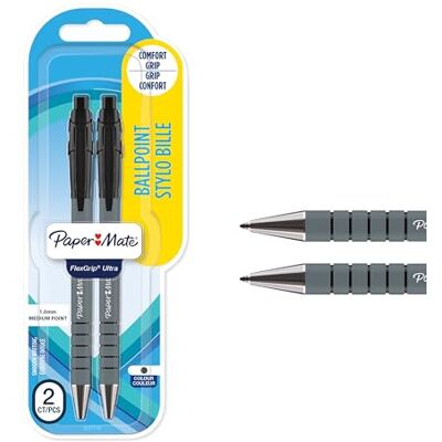 Paper Mate Flexgrip Ultra esferográfica retrátil ponta média (1,0 mm) preto embalagem de 2 Paper Mate Flexgrip Ultra esferográfica retrátil ponta média (1,0 mm) preto embalagem de 2