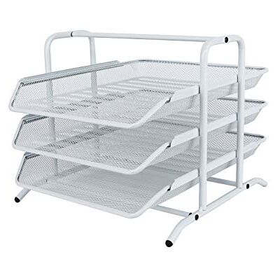 EasyPAG 3 níveis metal malha escritório A4 mesa bandeja documento suporte arquivos organizador revisteiro armazenamento papéis classificador carta prateleira fólios, branco EasyPAG 3 níveis metal malha escritório A4 mesa bandeja documento suporte arquivos organizador revisteiro armazenamento papéis classificador carta prateleira fólios, branco