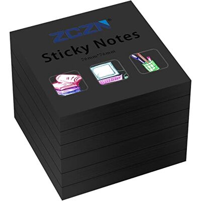 ZCZN Notas adesivas 76 x 76 mm, 6 livros de notas autocolantes, 80 folhas/livro, pequenos post-its adequados para notas (preto) ZCZN Notas adesivas 76 x 76 mm, 6 livros de notas autocolantes, 80 folhas/livro, pequenos post-its adequados para notas (preto)
