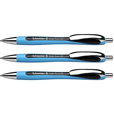 Schneider Lote de 3 canetas retráteis Slider Rave XB viscoglide ponta larga preta Schneider Lote de 3 canetas retráteis Slider Rave XB viscoglide ponta larga preta