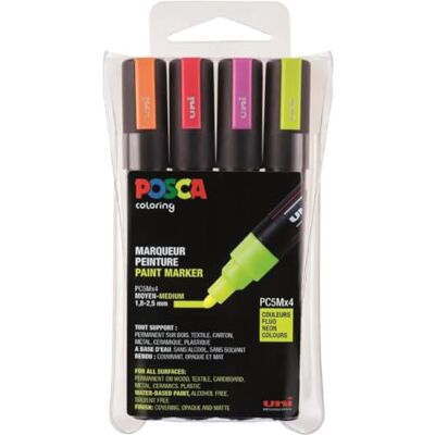 Uni-Ball POSCA Marker mit mittelfeiner Rundspitze, conjunto de 4, néon Uni-Ball POSCA Marker mit mittelfeiner Rundspitze, conjunto de 4, néon