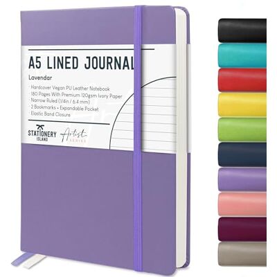 Stationery Island Caderno às riscas A5, capa rígida com forro de livro com papel grosso premium de 120 g/m², 180 páginas de capa dura com riscas para escrever, estudar, planejar, roxo Stationery Island Caderno às riscas A5, capa rígida com forro de livro com papel grosso premium de 120 g/m², 180 páginas de capa dura com riscas para escrever, estudar, planejar, roxo