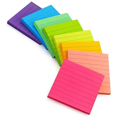 dogmoon Notas adesivas listradas, 76 x 76 mm, 560 folhas, 8 cores (vermelho, rosa, laranja, amarelo, verde, azul claro, azul, roxo), para escritório, escola, casa dogmoon Notas adesivas listradas, 76 x 76 mm, 560 folhas, 8 cores (vermelho, rosa, laranja, amarelo, verde, azul claro, azul, roxo), para escritório, escola, casa