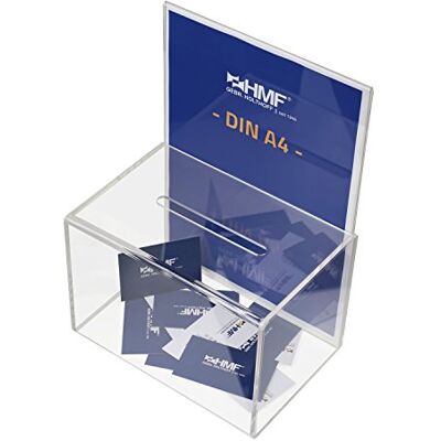 HMF 46916 Caixa de doação de acrílico com inserção de folhas, 22 x 15 x 15 cm, Din A4, transparente HMF 46916 Caixa de doação de acrílico com inserção de folhas, 22 x 15 x 15 cm, Din A4, transparente