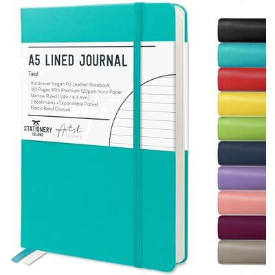 Stationery Island Caderno às riscas A5, capa rígida com forro de livro com papel grosso premium de 120 g/m², 180 páginas de capa dura com riscas para escrever, estudar, planear, escrever diariamente Stationery Island Caderno às riscas A5, capa rígida com forro de livro com papel grosso premium de 120 g/m², 180 páginas de capa dura com riscas para escrever, estudar, planear, escrever diariamente