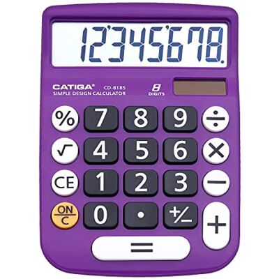 CATIGA Calculadora de Secretária de 8 dígitos com energia Solar e Ecrã LCD, para casa, Escritório, Escola, Aula e Negócios, 4 Funções básicas pequenas CATIGA Calculadora de Secretária de 8 dígitos com energia Solar e Ecrã LCD, para casa, Escritório, Escola, Aula e Negócios, 4 Funções básicas pequenas