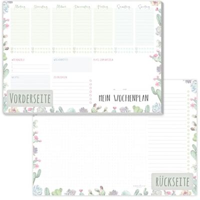 Häfft paper&you® bloco de planeamento semanal A4 sem data fixa "Cactus" 50 folhas planificador de encontros com lista de tarefas, campo de notas grande e muito mais sustentável e respeitoso com o clima Häfft paper&you® bloco de planeamento semanal A4 sem data fixa "Cactus" 50 folhas planificador de encontros com lista de tarefas, campo de notas grande e muito mais sustentável e respeitoso com o clima