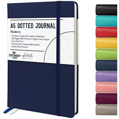 Stationery Island Caderno pontilhado A5 Notebook azul livro A5 Bullet Dotted Journal pontos de tampa dura com 180 páginas 120 gsm papel para notas, planejamento, estúdio, viagens, diário Stationery Island Caderno pontilhado A5 Notebook azul livro A5 Bullet Dotted Journal pontos de tampa dura com 180 páginas 120 gsm papel para notas, planejamento, estúdio, viagens, diário