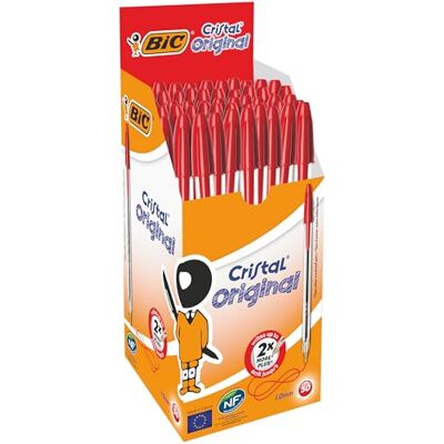 BIC Cristal Original Caixa de 50 unidades canetas de ponta média (1,0 mm), cor vermelho material de escritório, material escolar BIC Cristal Original Caixa de 50 unidades canetas de ponta média (1,0 mm), cor vermelho material de escritório, material escolar