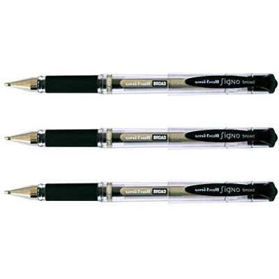 Uni-Ball Sinal Broad UM153C Lote de 3 rolos de tinta de gel (ponta larga, 1 mm), cor preta Uni-Ball Sinal Broad UM153C Lote de 3 rolos de tinta de gel (ponta larga, 1 mm), cor preta