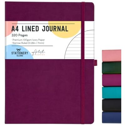 Stationery Island Caderno às riscas A4, 320 páginas grossas, diário às riscas, capa dura com 100 g/m² para escrever, trabalhar, estudar, diário Stationery Island Caderno às riscas A4, 320 páginas grossas, diário às riscas, capa dura com 100 g/m² para escrever, trabalhar, estudar, diário