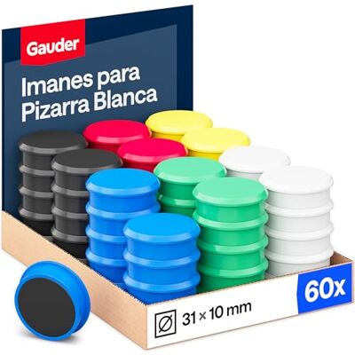 GAUDER Ímanes quadro magnético e frigorífico (31 x 10 mm 60 unidades Discos redondos de ferrite, cada íman preso em quadro branco, frigorífico e escritório, ímanes para quadro magnético GAUDER Ímanes quadro magnético e frigorífico (31 x 10 mm 60 unidades Discos redondos de ferrite, cada íman preso em quadro branco, frigorífico e escritório, ímanes para quadro magnético