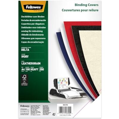 Fellowes Delta couro capas para encadernar de cartão, A4, marfim Fellowes Delta couro capas para encadernar de cartão, A4, marfim