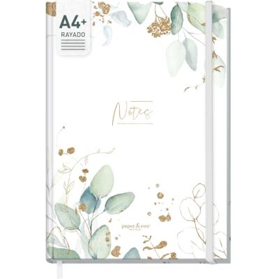 Häfft paper&you® Caderno A4 listrado "folha de ouro" 156 páginas riscadas, papel de 100 g/m² e elástico: ideal como diário, para listas e notas Häfft paper&you® Caderno A4 listrado "folha de ouro" 156 páginas riscadas, papel de 100 g/m² e elástico: ideal como diário, para listas e notas