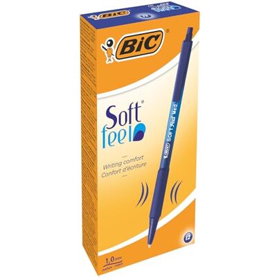 BIC Soft Feel, canetas esferográficas retráteis, aderência suave, ponta média (1,0 mm), cor azul, caixa de 12 BIC Soft Feel, canetas esferográficas retráteis, aderência suave, ponta média (1,0 mm), cor azul, caixa de 12