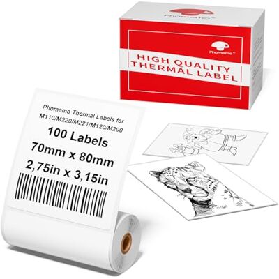 Phomemo Etiquetas adesivas térmicas 70 × 80 mm para M220 M221, 90 peças Etiquetas autocolantes personalizadas para logotipo, desenhos, presentes, decoração, para M220/M221/M250/M260, branco Phomemo Etiquetas adesivas térmicas 70 × 80 mm para M220 M221, 90 peças Etiquetas autocolantes personalizadas para logotipo, desenhos, presentes, decoração, para M220/M221/M250/M260, branco
